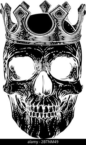 Crâne squelette humain roi portant la couronne royale Illustration de Vecteur
