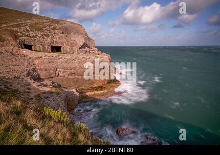 Grottes de Tilly Whim, parc régional de Durlston, Swanage Banque D'Images