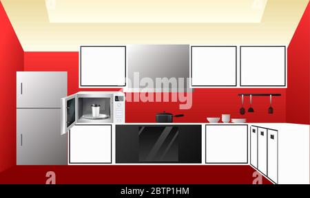 illustration de la cuisine avec four à micro-ondes et café chaud Illustration de Vecteur
