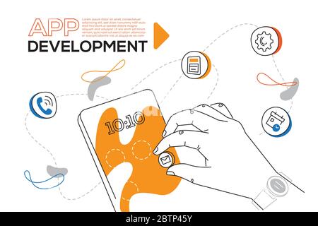 Développement d'applications - bannière Web colorée de style design plat Illustration de Vecteur