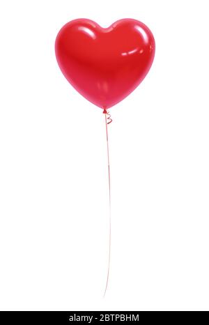Ballon volant en forme de cœur sur fond blanc. Illustration de Vecteur