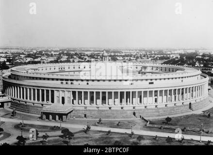 Nouvelle capitale de l'Inde . Une photo frappante de New Delhi du sud , avec la belle salle du conseil au premier plan . 3 décembre 1931 Banque D'Images