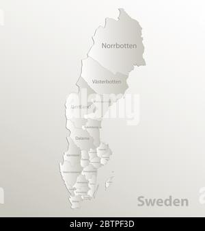 Suède carte Division administrative sépare les régions et les noms des comtés individuels, papier de carte 3D vecteur naturel Illustration de Vecteur