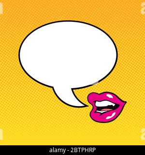 Parler des lèvres féminines avec un nuage de dialogue dans le style pop art. Illustration de Vecteur