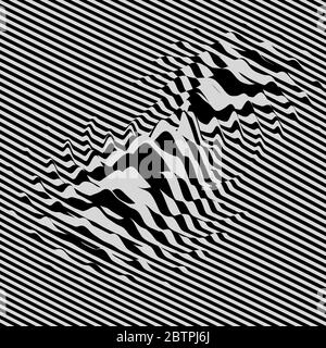 Fond d'onde. Effet visuel dynamique. Distorsion de la surface. Modèle avec illusion d'optique. Vector illustration à rayures. Onde sonore en noir et blanc Illustration de Vecteur