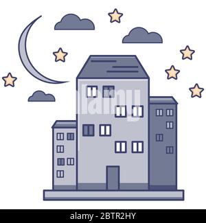 Des bâtiments de haute hauteur contre le ciel et la lune. Illustration vectorielle Illustration de Vecteur