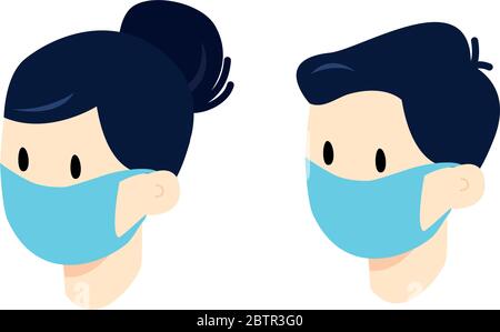 Homme et femme portant un masque hygiénique pour prévenir l'infection. Illustration vectorielle Illustration de Vecteur