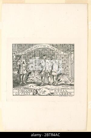 Billet pour Walker au Covent Garden Theatre. Recherche en ProgressRepresentation à partir d'une scène dans une pièce. Cinq personnes dans une cellule de prison. Deux femmes plaident avec trois hommes. Banque D'Images