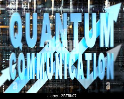 Graphique commercial DE COMMUNICATION QUANTIQUE avec flèches vers le haut, arrière-plan électronique Banque D'Images