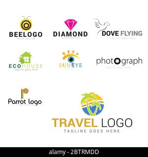 illustration de l'ensemble d'icônes en couleur avec étiquette de voyage Illustration de Vecteur