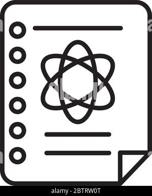 page de bloc-notes avec icône d'atome chimique sur fond blanc, style de ligne, illustration vectorielle Illustration de Vecteur