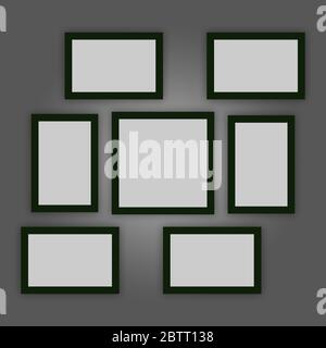 Illustration d'un cadre photo vierge sur un mur gris. Pour la copie ou pour vos photos murales. Banque D'Images
