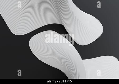Rendu 3D des lignes courbes abstraites blanches sur une surface noire Banque D'Images