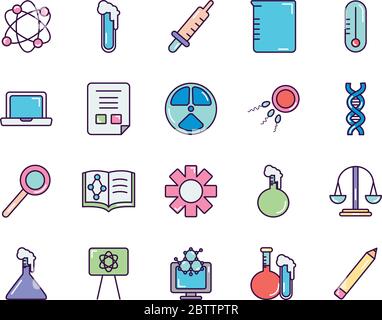 ordinateur portable et icône de biochimie sur fond blanc, style de couleur de ligne, illustration vectorielle Illustration de Vecteur