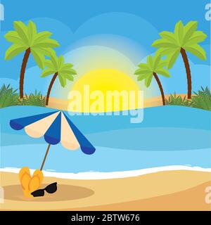 Paysage d'été sur la plage Illustration de Vecteur