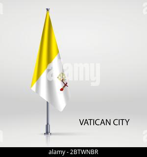 Drapeau suspendu de la Cité du Vatican sur le mât Illustration de Vecteur