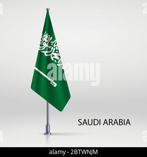 Drapeau suspendu de l'Arabie saoudite sur le mât Illustration de Vecteur