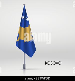 Drapeau suspendu du Kosovo sur le mât Illustration de Vecteur