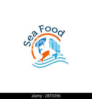 Logo vecteur de fruits de mer. Icône de poisson, pêche ou restaurant.EPS 10 Illustration de Vecteur
