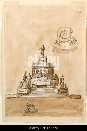 Design pour l'élévation d'un monument sépulchral probablement pour le jeune prétendre Charles Edward Stuart est mort 1788. Recherche en ProgressTWO sections d'étapes circulaires mènent à une plate-forme circulaire. Ils sont interrompus à des diamètres radiaux par quatre socles chacun. Les coins sont vides. Banque D'Images