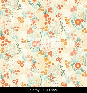 Motif vectoriel sans couture fleurs d'automne. Répétition de fleurs d'oodle dans les couleurs d'automne fond demi-goutte répétition. Fleurs de style scandinave. Pour Illustration de Vecteur