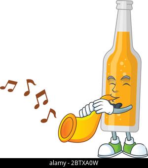 Musicien talentueux de bouteille de bière mascotte design jouant de la musique avec une trompette Illustration de Vecteur