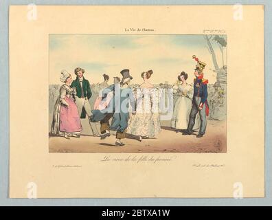 La noce de la fille du fougères de la vie de chteau. Recherche en ProgressCouples danse et marche en premier plan. Une foule au-delà, batteur, extrême droite. Titre et noms du lithographe ci-dessous. Banque D'Images