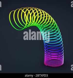 Jouet spirale de fil de couleur arc-en-ciel. Illustration 3D. Banque D'Images