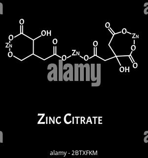 Le citrate de zinc est une formule chimique moléculaire. Infographies du zinc. Illustration vectorielle sur un arrière-plan isolé. Illustration de Vecteur