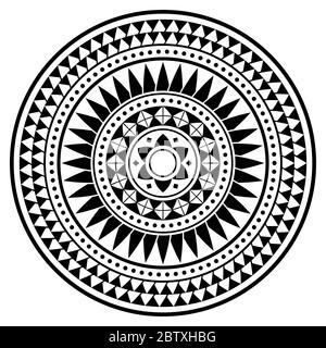 Motif tribal polynésien de style mandala, motif géométrique de style tattoo hawaïen noir et blanc Illustration de Vecteur
