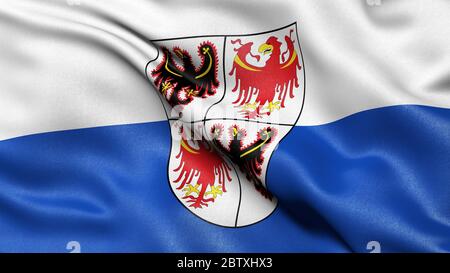 Illustration 3D du drapeau d'état italien du Trentin-Tyrol du Sud qui agite dans le vent. Banque D'Images