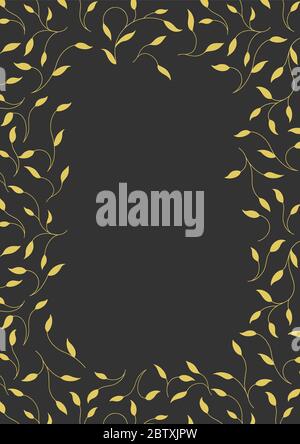 Cadre rectangulaire sur fond noir. Succursales dorées. Pour le texte. Style art déco. Illustration de Vecteur