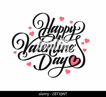 Expression Bonne Saint Valentin. Calligraphie. Texte noir sur blanc avec les symboles coeur. Pour les cartes-cadeaux. Illustration de Vecteur