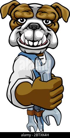 Plombier Bulldog ou mécanicien Holding Spanner Illustration de Vecteur