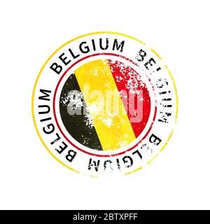 Signe de Belgique, impression grunge vintage avec drapeau sur blanc Illustration de Vecteur