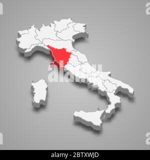 Région Toscane emplacement dans l'Italie carte 3d Illustration de Vecteur
