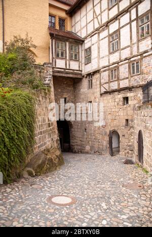 Dans la vieille ville historique de Quedlinburg, Allemagne Banque D'Images