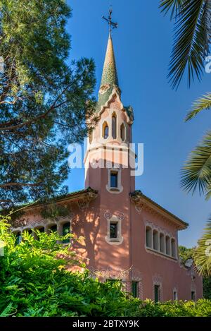 Musée Gaudi House, Parc Guell, Barcelone, Catalogne, Espagne Banque D'Images