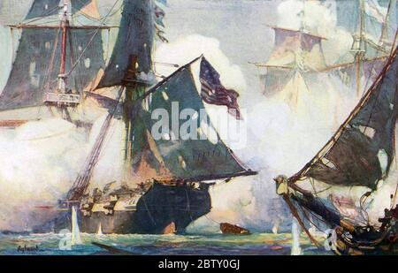 BATAILLE DU LAC ÉRIÉ 10 SEPTEMBRE 1813. La Marine américaine bat la Marine royale au large de la côte de l'Ohio pendant la guerre de 1812