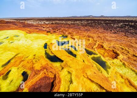 Sources chaudes d'acide sulfurique, Dallol, Danakil Dépression, région d'Afar, Éthiopie, Afrique Banque D'Images