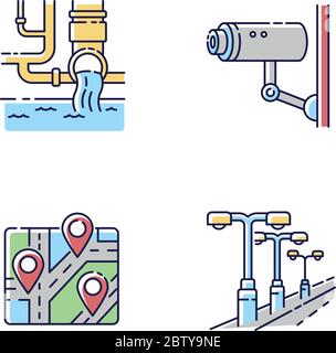 Jeu d'icônes de couleur RVB pour la régulation urbaine Illustration de Vecteur