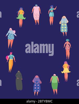 Ensemble de femmes diverses, puissance des filles, féminisme. Tiré à la main. Conception plate. Concept, élément pour carte de jour pour femme, Illustration de Vecteur