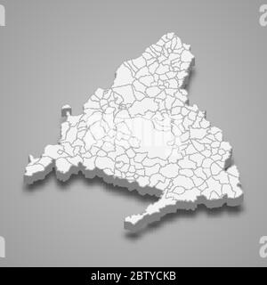 Carte 3d de la Communauté de Madrid est une région de l'Espagne Illustration de Vecteur