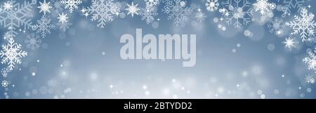 Joyeux Noël décoration avec bokeh flocon de neige flou avec neige tombant en hiver. fond bleu de noël pour carte de voeux, bannière, affiches supérieures, poste Illustration de Vecteur