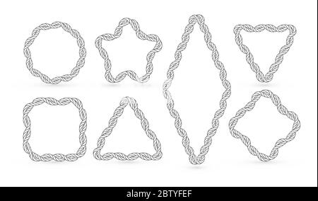 Cadres de formes géométriques pour élément de deisgn marine, cordes nautiques torsadées, cordes tissées, cadres de lacets et cordes, illustration vectorielle Illustration de Vecteur