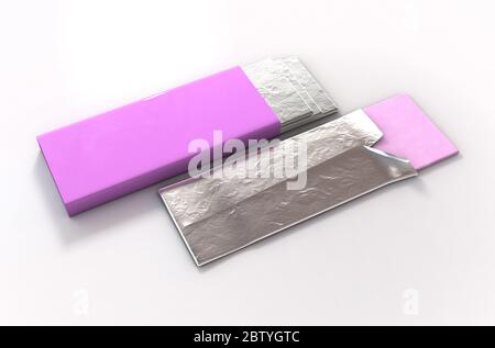 Emballage de gomme à bulles sans marque avec un emballage rose et quatre bâtonnets de gomme en mousse dépassant - rendu 3D Banque D'Images