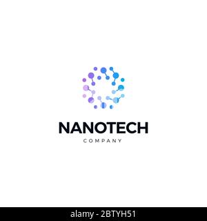 Logo de la technologie nano. Logotype de structure atomique. Icône ronde d'innovation en laboratoire scientifique. Recherche génétique. Chimique isolé, moléculaire Illustration de Vecteur