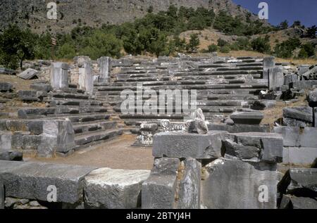 Vestiges du Temple d'Athéna à Priene, également connu comme l'ancienne ville grecque d'Ionia, en Turquie Banque D'Images