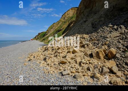 cliff erosion, plage de sheringham, nord de norfolk, angleterre Banque D'Images