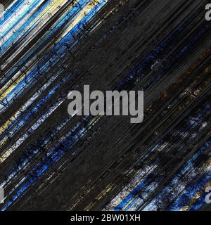 Lignes décoratives et métalliques sur fond noir brillant, bleu foncé et jaune Banque D'Images